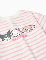 T-shirt rayé en coton avec imprimé Besties pour filles, blanc/rose – Image 3