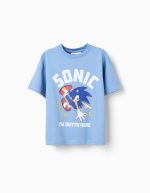 T-shirt en coton bleu avec imprimé Sonic sur le devant pour garçon