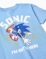 T-shirt en coton bleu avec imprimé Sonic sur le devant pour garçon – Image 3