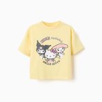 T-shirt en coton jaune pour filles, imprimé Kuromi et ses amis