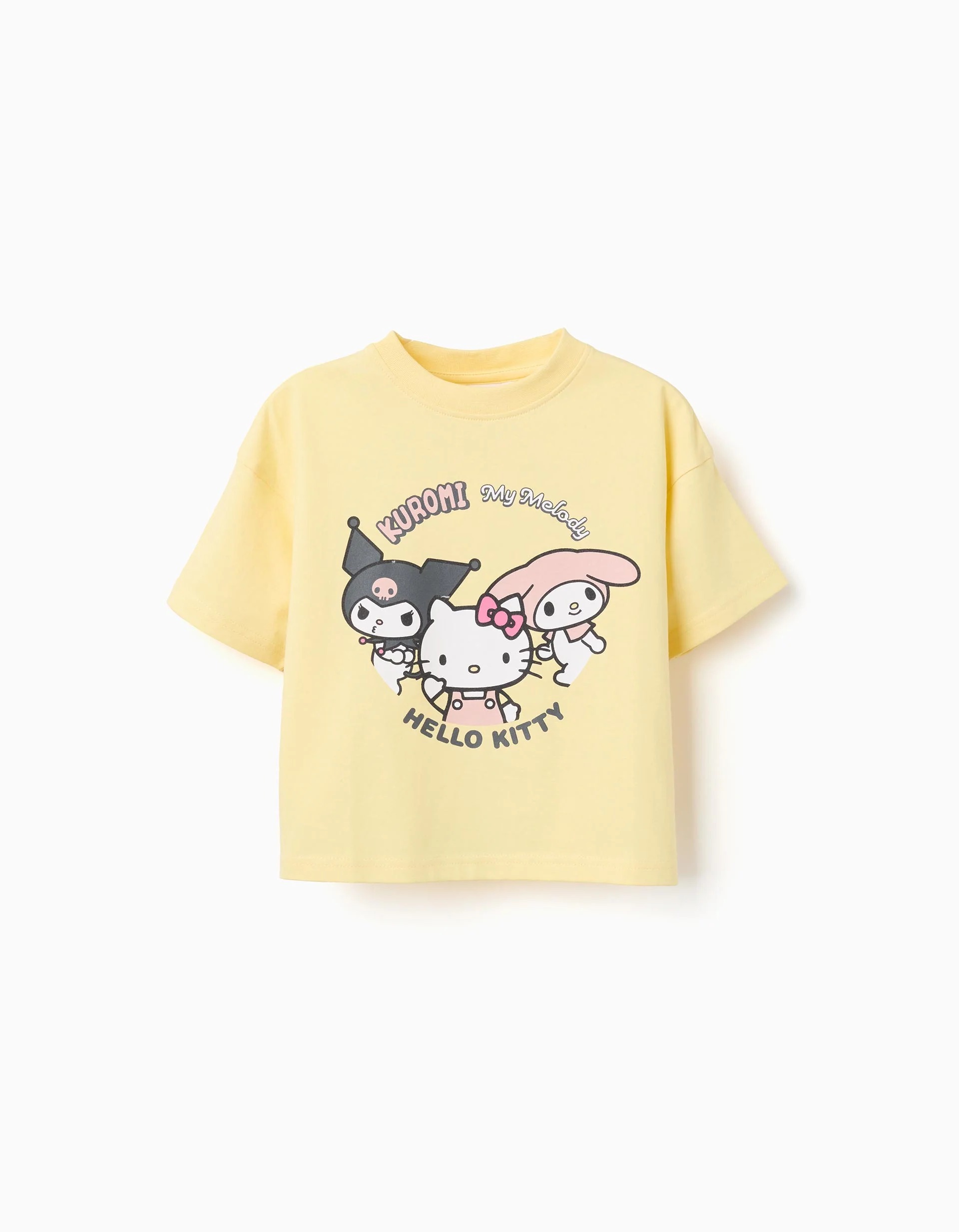 31077785033-0-1.jpg T-shirt en coton jaune pour filles, imprimé Kuromi et ses amis – Image 1