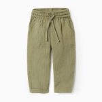 Pantalon ample en coton pour bébé garçon, vert foncé