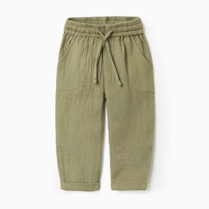 Pantalon ample en coton pour bébé garçon, vert foncé