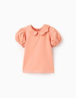 T-shirt en coton à fleurs brodées pour bébé fille, orange saumon