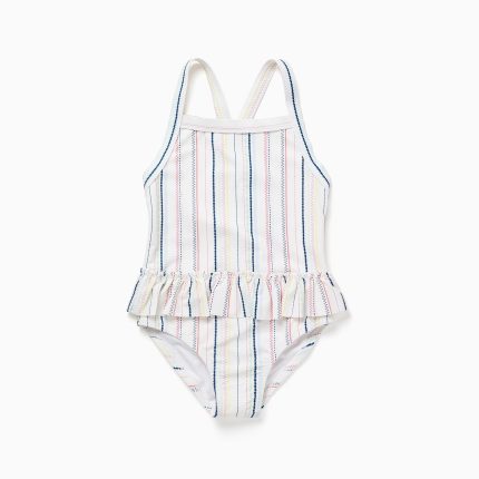 Maillot de bain à rayures ethniques et volants B&S pour bébé fille, multicolore