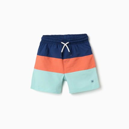Short de bain à bloc de couleurs et cordon pour garçon, multicolore