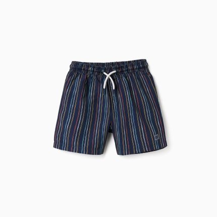 Short de bain à rayures et cordon pour garçon, multicolore