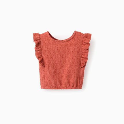 Débardeur orange à volants et broderie anglaise pour fille