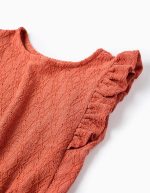Débardeur orange à volants et broderie anglaise pour fille – Image 3