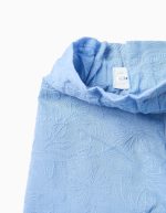 Short en coton brodé avec ceinture pour fille, bleu clair – Image 3