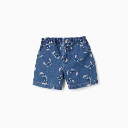 Short en jean bleu à motif Stitch et taille haute pour fille