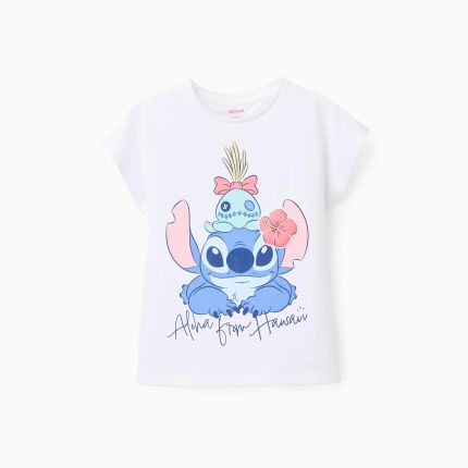 T-shirt en coton avec imprimé Stitch et Scrump pour fille, blanc