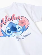 T-shirt et short en coton avec imprimé Stitch pour fille, blanc/rose – Image 3