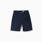 Short chino mi-long en sergé avec poches pour garçon, bleu foncé