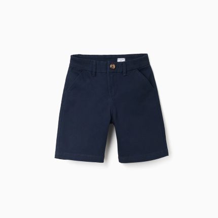 Short chino mi-long en sergé avec poches pour garçon, bleu foncé