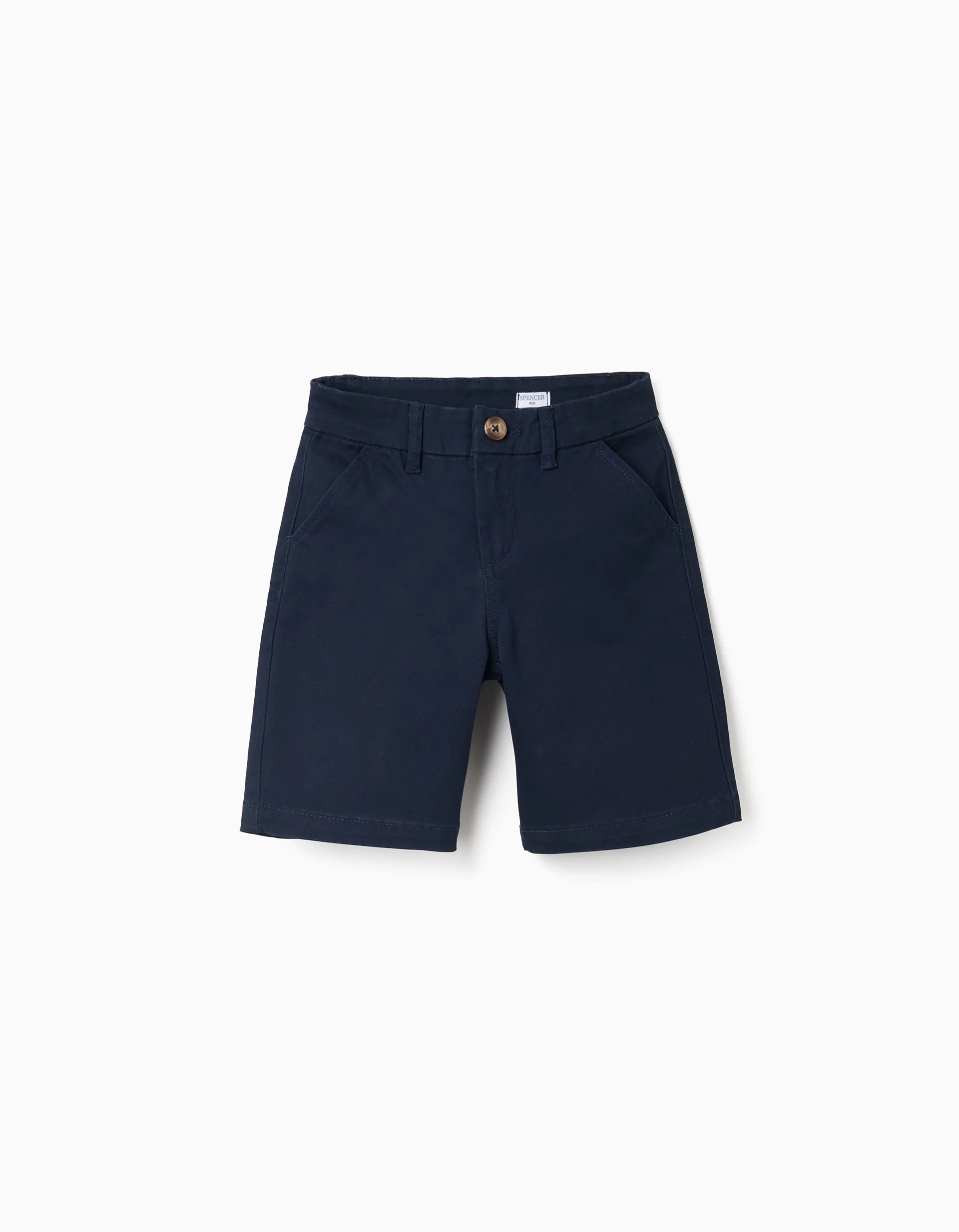 31078184712-0-1.jpg Short chino mi-long en sergé avec poches pour garçon, bleu foncé – Image 1