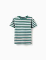 T-shirt en coton à rayures pour garçon, vert/orange/bleu/blanc