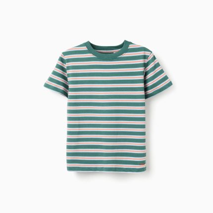 T-shirt en coton à rayures pour garçon, vert/orange/bleu/blanc