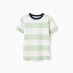 T-shirt en coton à rayures pour garçon, blanc/vert/bleu