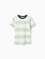 T-shirt en coton à rayures pour garçon, blanc/vert/bleu