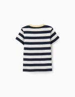 T-shirt en coton à rayures pour garçon, blanc/bleu foncé/jaune – Image 2