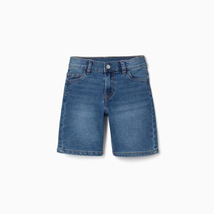 Short en jean mi-long à cinq poches pour garçon, bleu