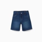 Short en jean mi-long à cinq poches pour garçon, bleu foncé
