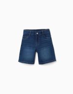 Short en jean mi-long à cinq poches pour garçon, bleu foncé