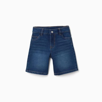 Short en jean mi-long à cinq poches pour garçon, bleu foncé