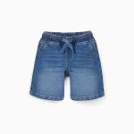 Short midi en jean à enfiler avec cordon pour garçon, bleu