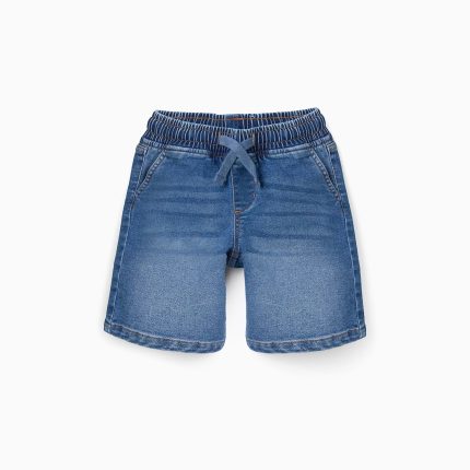 Short midi en jean à enfiler avec cordon pour garçon, bleu