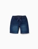 Short midi en jean à enfiler avec cordon pour garçon, bleu foncé