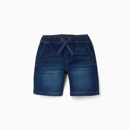 Short midi en jean à enfiler avec cordon pour garçon, bleu foncé