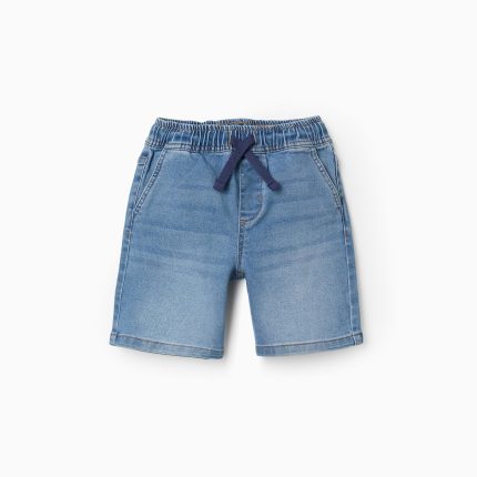 Short midi en jean à enfiler avec cordon pour garçon, bleu clair