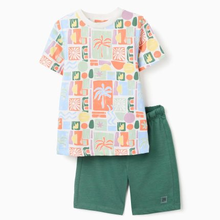 ENSEMBLE T-SHIRT AVEC SHORT VERT FONCÉ