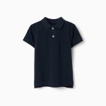 Polo à manches courtes en piqué de coton pour garçon, bleu foncé
