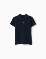 Polo à manches courtes en piqué de coton pour garçon, bleu foncé