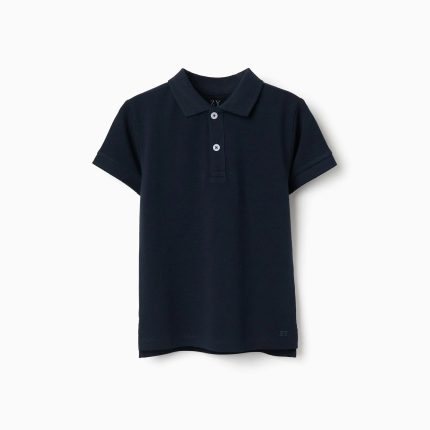 Polo à manches courtes en piqué de coton pour garçon, bleu foncé