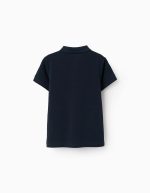 Polo à manches courtes en piqué de coton pour garçon, bleu foncé – Image 2