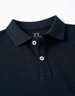 Polo à manches courtes en piqué de coton pour garçon, bleu foncé – Image 3