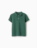 Polo en piqué de coton à manches courtes pour garçon, vert foncé