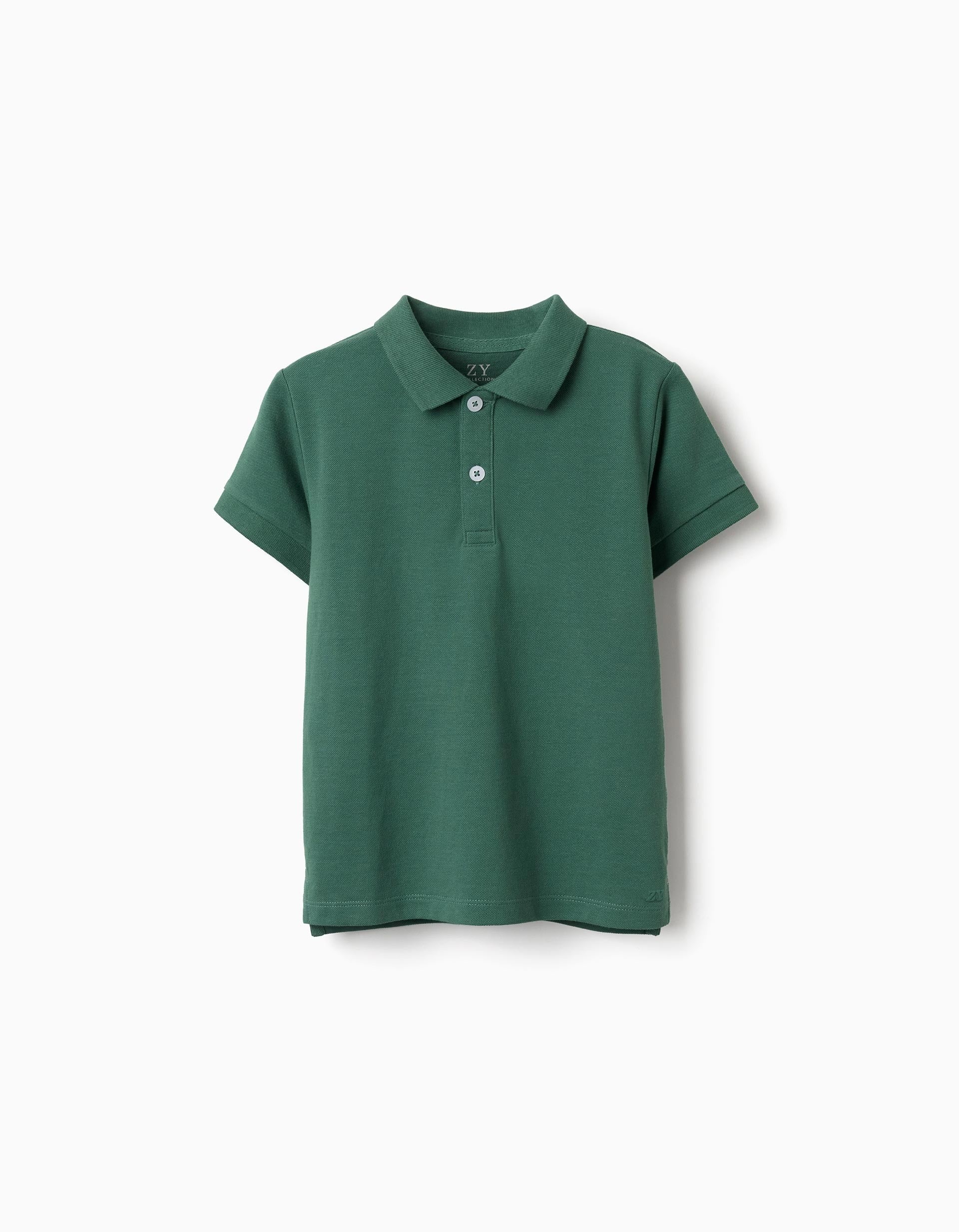 31078218009-0-1.jpg Polo en piqué de coton à manches courtes pour garçon, vert foncé – Image 1