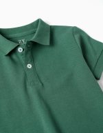 Polo en piqué de coton à manches courtes pour garçon, vert foncé – Image 3