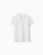 Polo à manches courtes en piqué de coton blanc pour garçon