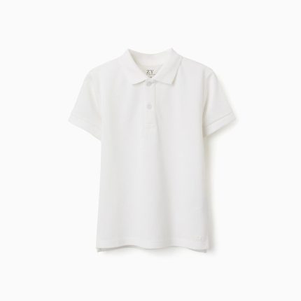 Polo à manches courtes en piqué de coton blanc pour garçon