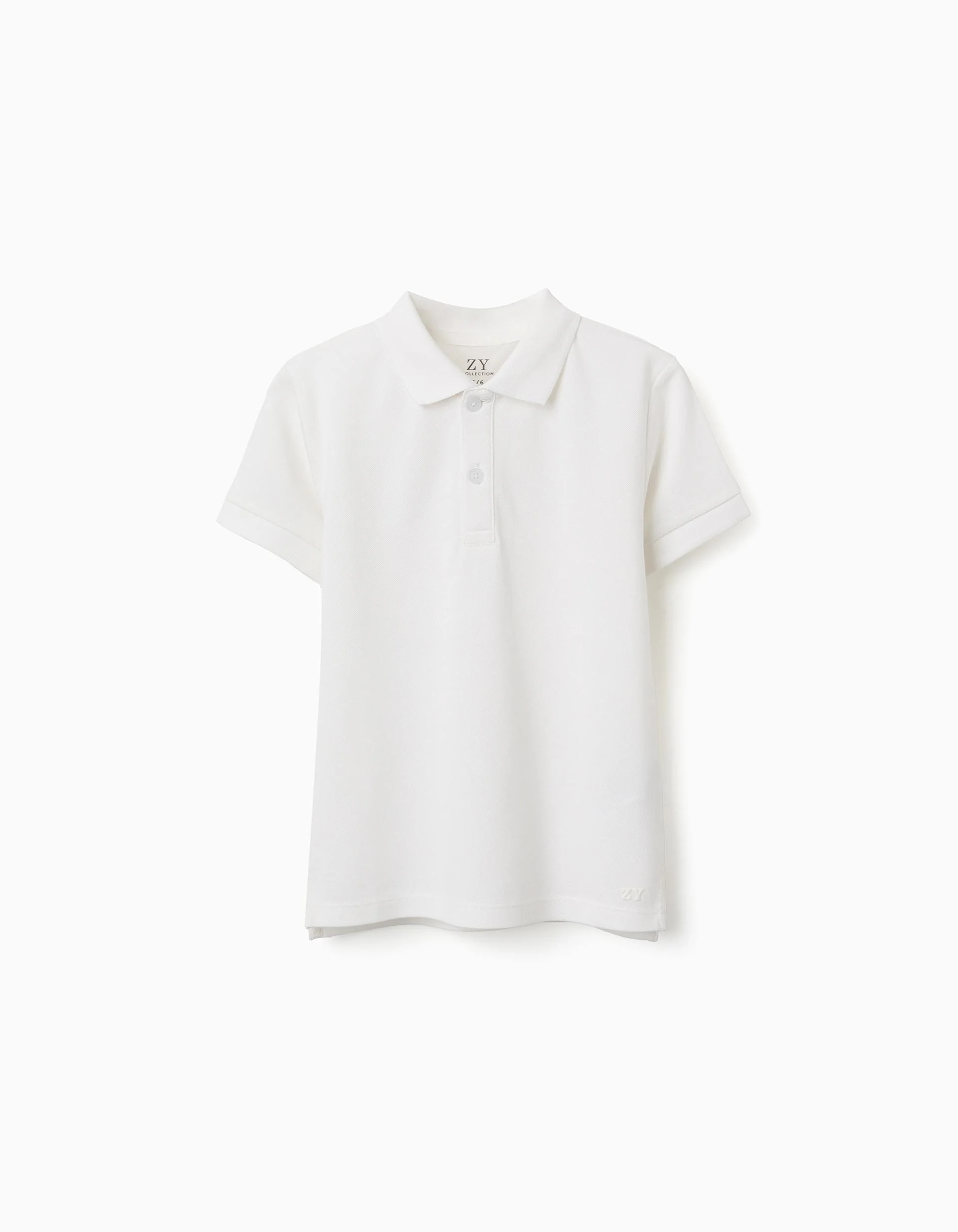 31078218041-0-1.jpg Polo à manches courtes en piqué de coton blanc pour garçon – Image 1