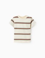 T-shirt rayé en coton pour bébé garçon, beige/orange/vert