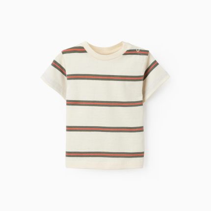 T-shirt rayé en coton pour bébé garçon, beige/orange/vert