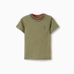 T-shirt en coton vert foncé avec cactus brodé pour bébé garçon