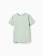 T-shirt en piqué de coton avec poche pour garçon, vert clair